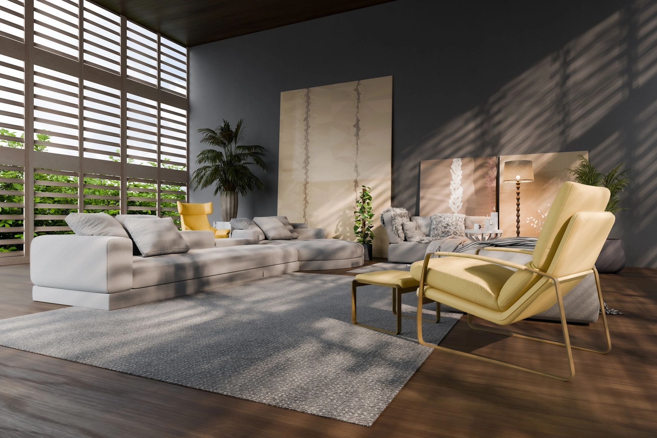 Retro living room with paintings