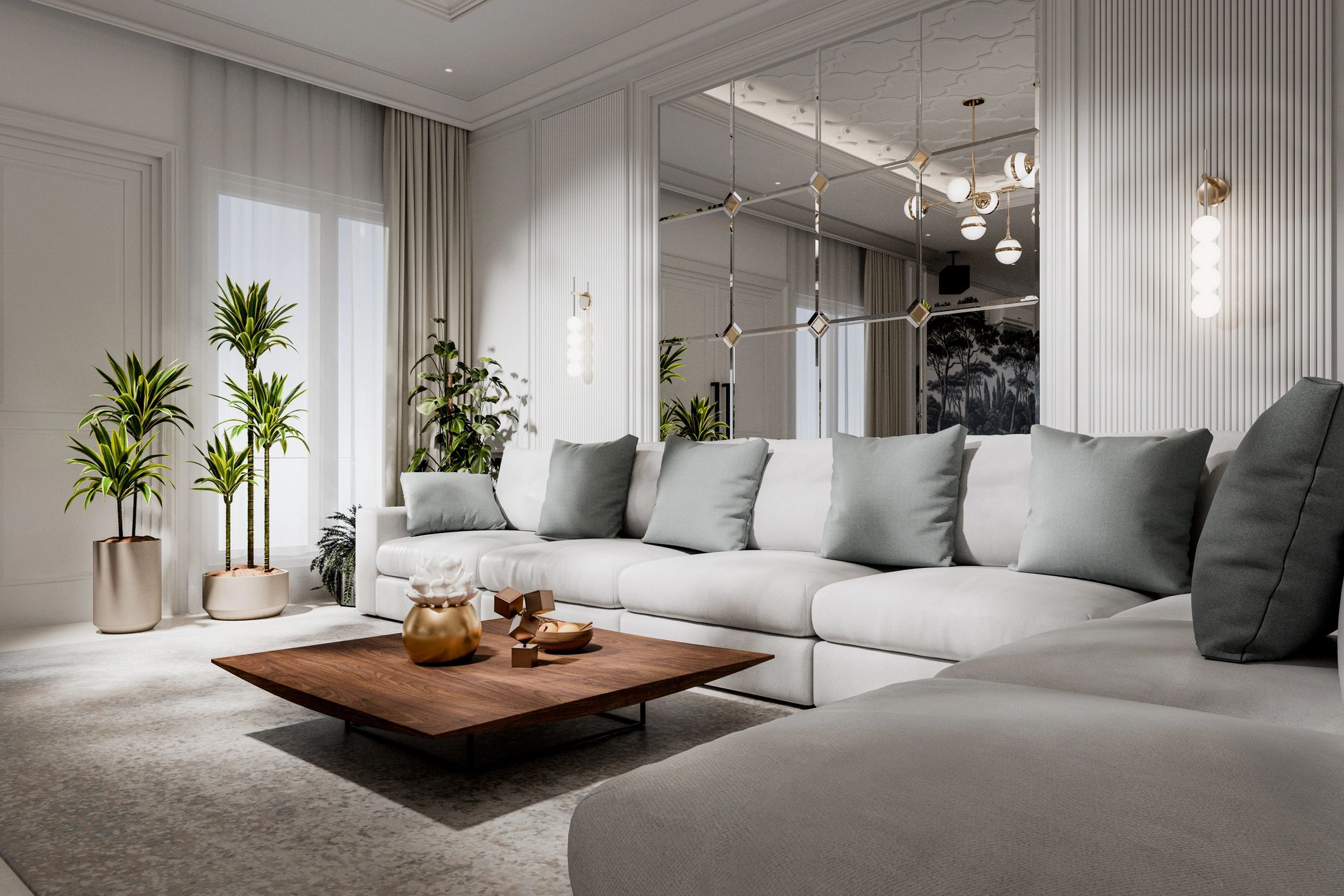 Stylised living room interior scene