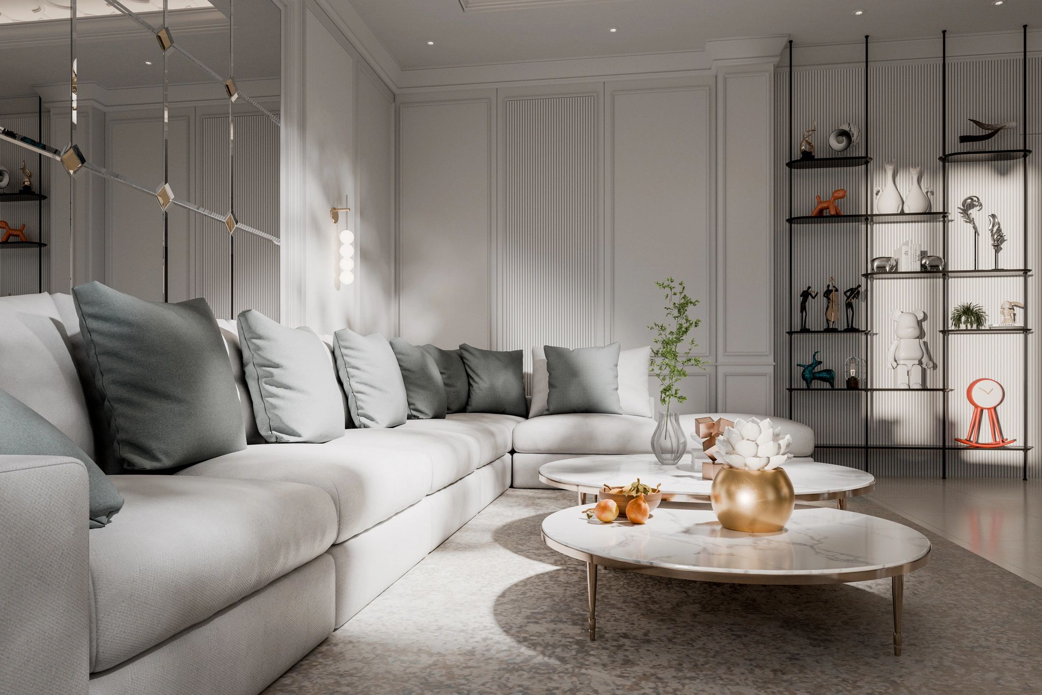 Refined living room interior with layered textures