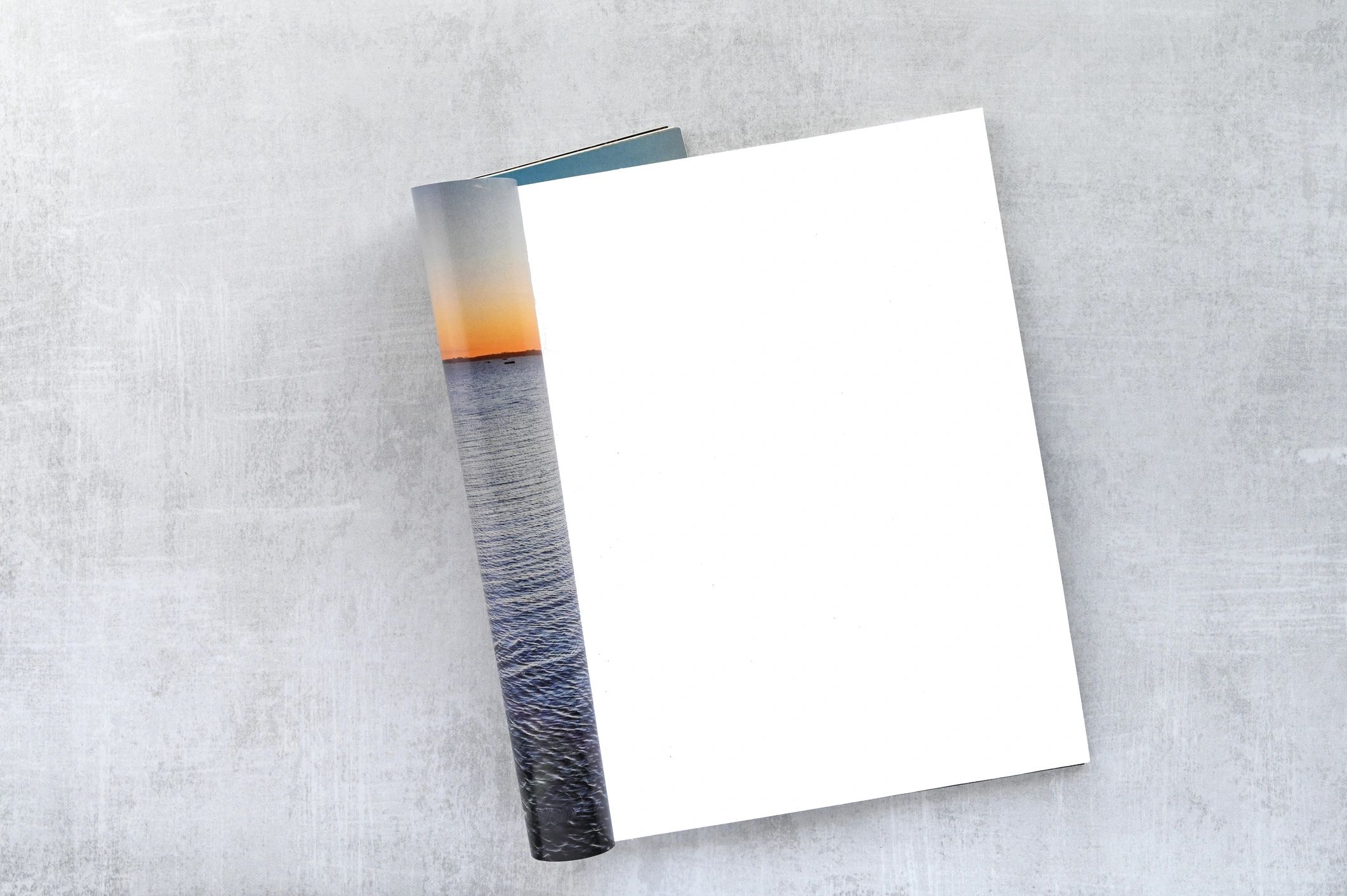 Open magazine with clean minimal pages
