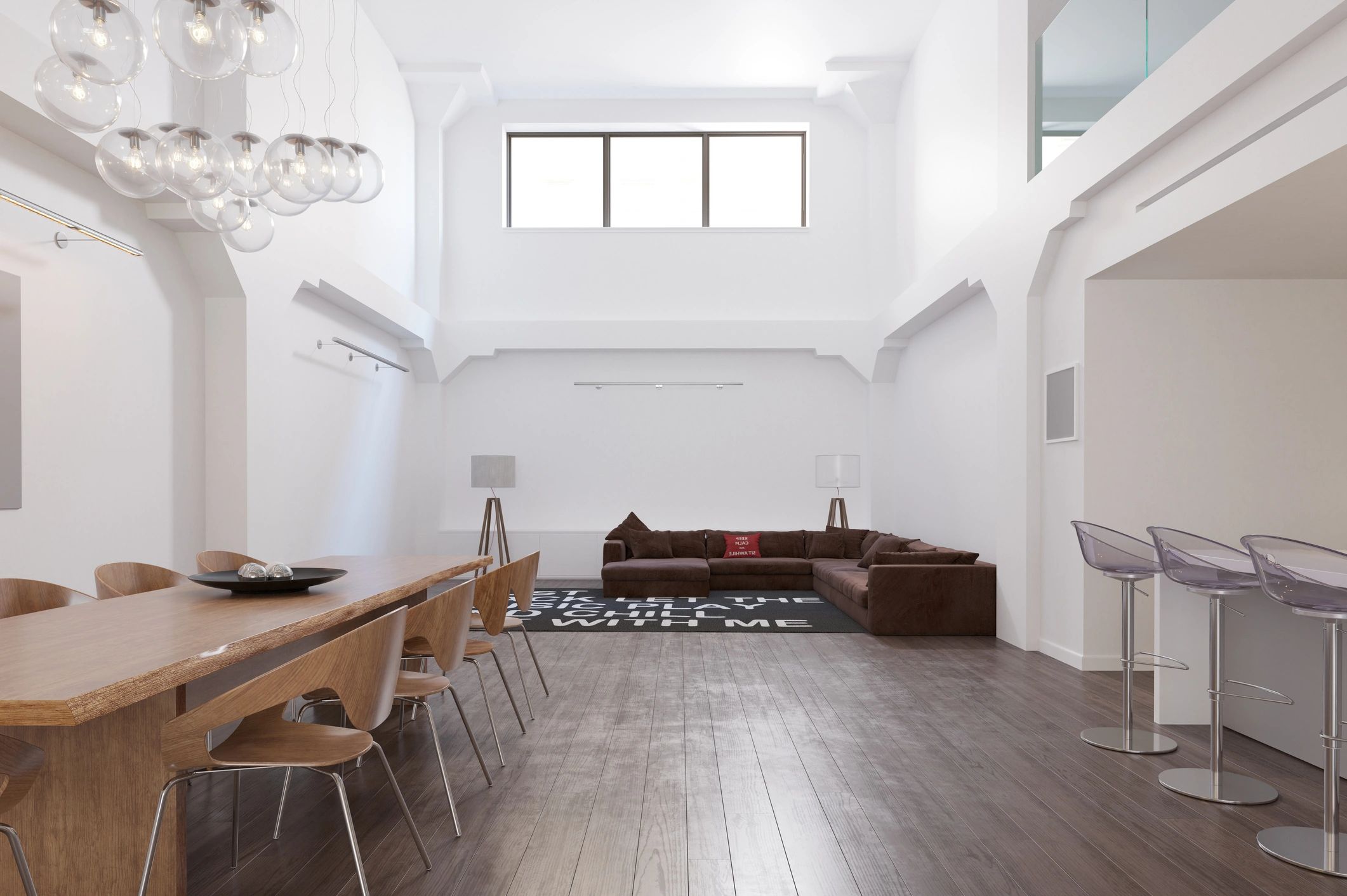 Spacious modern loft with open-plan living and dining